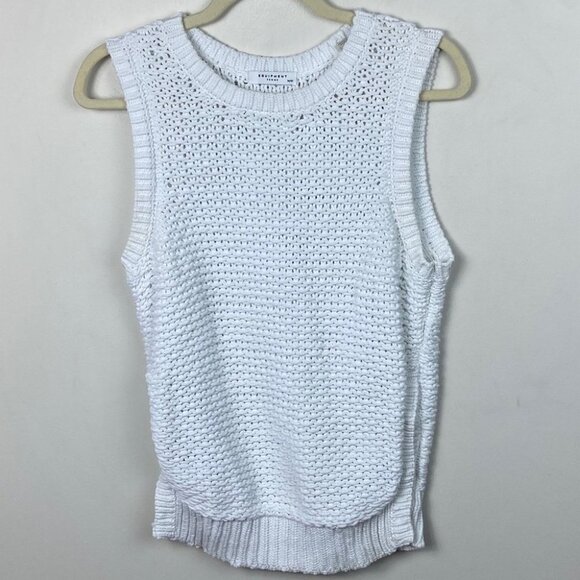 Equipment Femme White Bay Crew Neck Sleeveless Knit Top Size Medium Buttons Boho - Picture 11 of 11